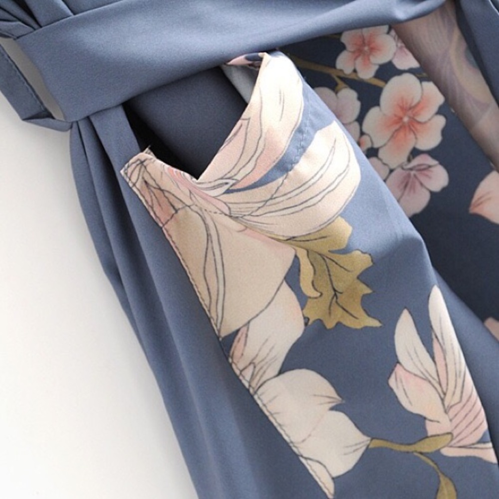 Boho Peacock Bird Of Paradise Kimono, Dusty Blue - Picture 10 of 10